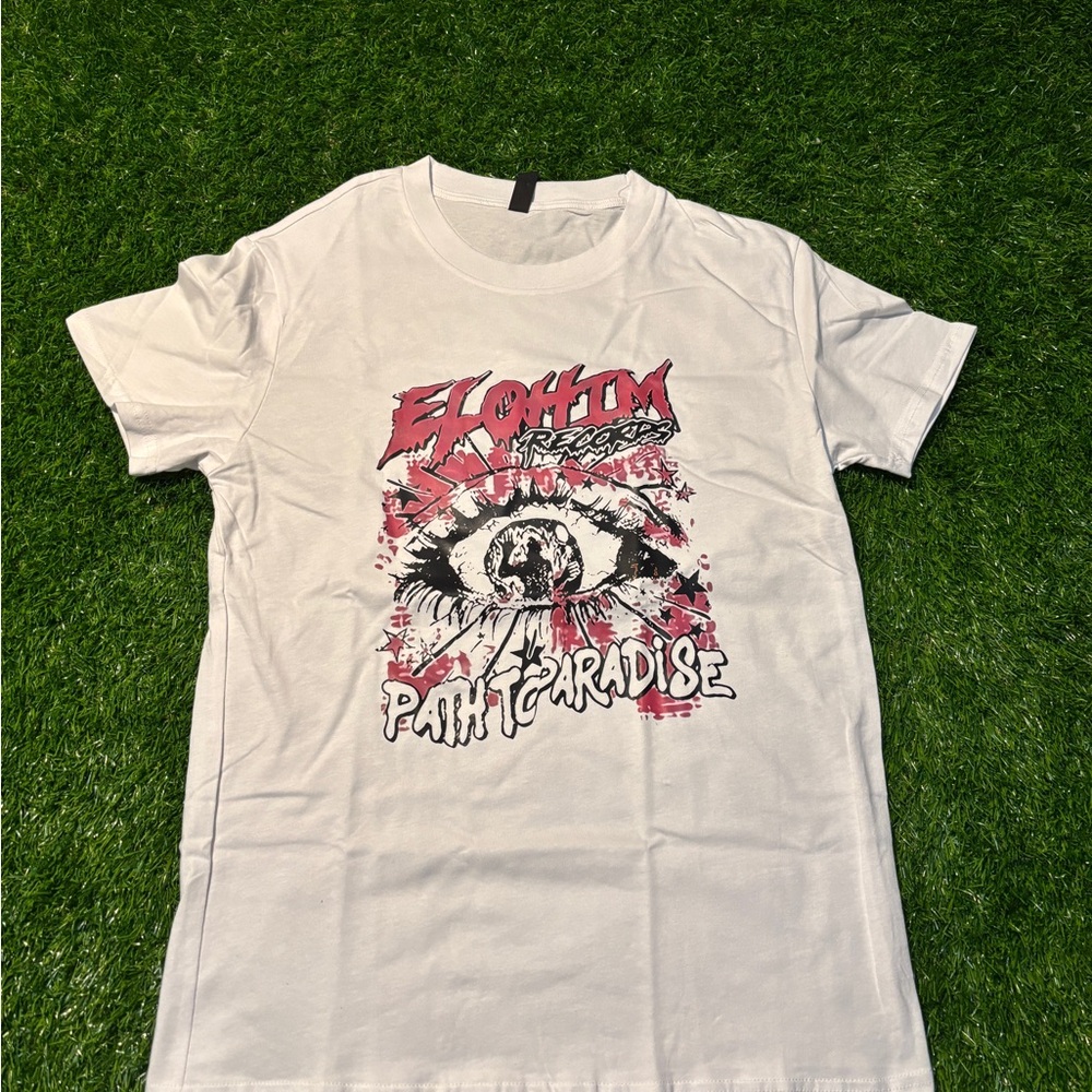 White Graphic Tee with Red & Black Eye Design